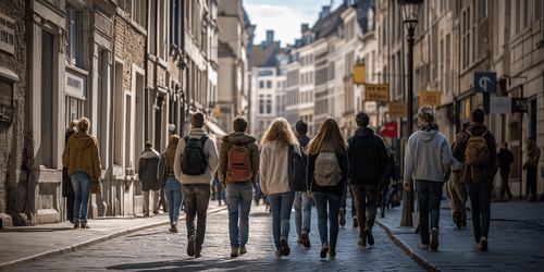 Touristengruppe in der Ober- und Unterstadt in Brüssel